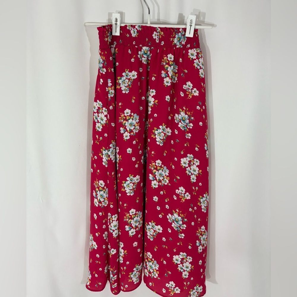 LOFT Vibrant Red Floral Skirt